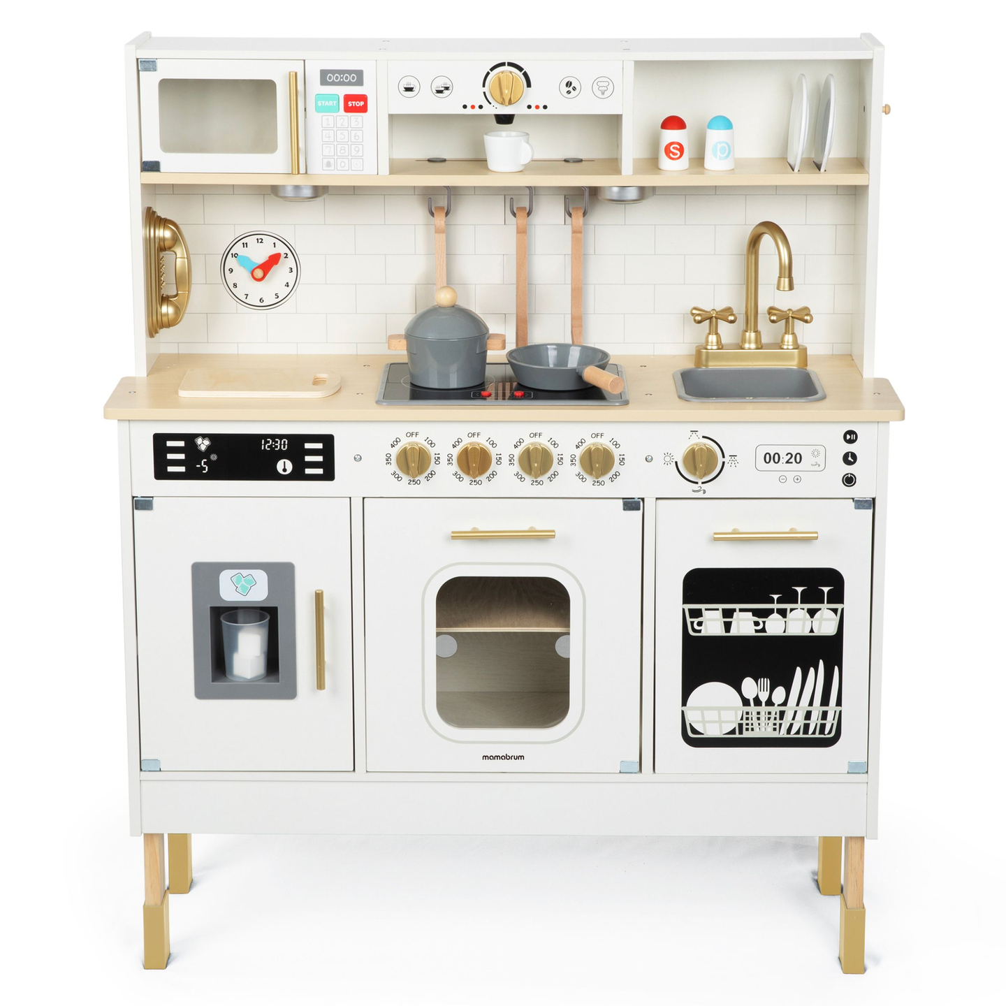 Cocina interactiva de madera XXL con accesorios e iluminación LED - dos niveles