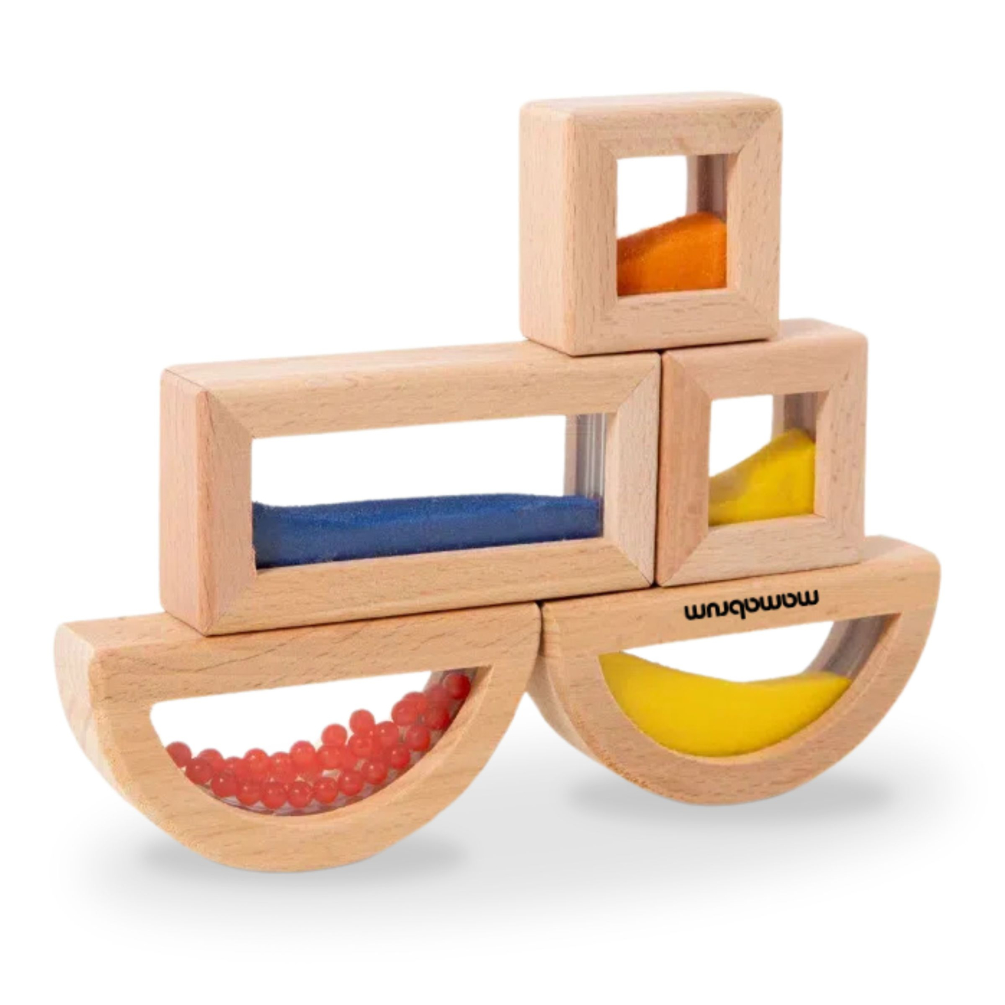 Juego de bloques sensoriales de madera con diferentes rellenos - 15 piezas