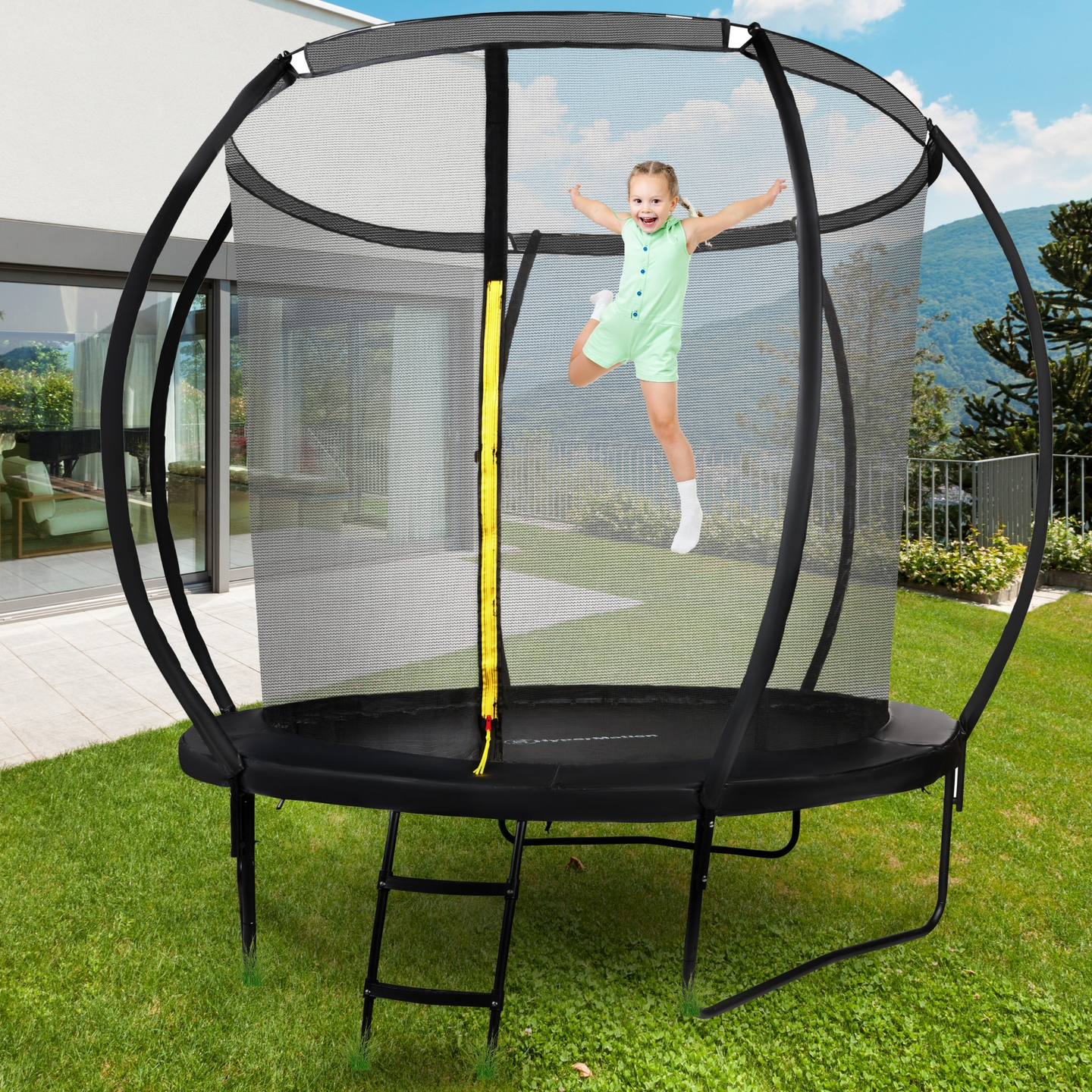 Trampolín de jardín para niños HyperMotion - 244 cm 8FT - con escalera y red interna - para casa y jardín