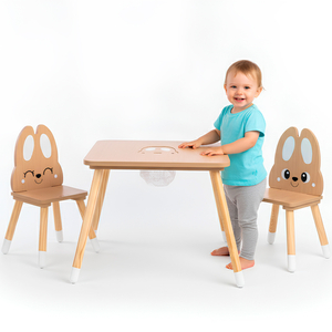 Mesa de madera con almacenaje y 2 sillas Conjunto infantil - Conejo Lindo