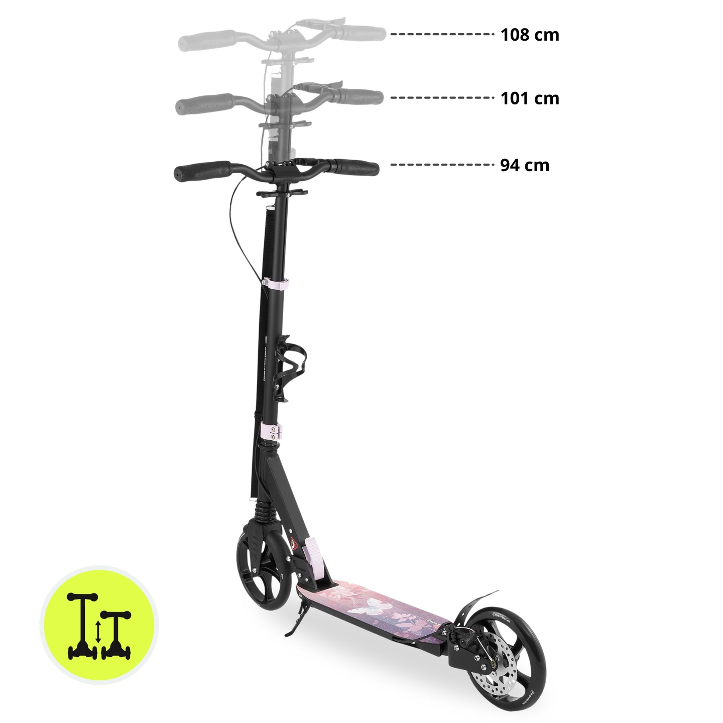 Scooter de dos ruedas para jóvenes adultos - con amortiguador - HyperMotion Skyline - rosa, aluminio - 100kg