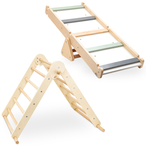 Parque infantil de madera para niños - escalera + rocódromo + barra de equilibrio - Triángulo de Pikler