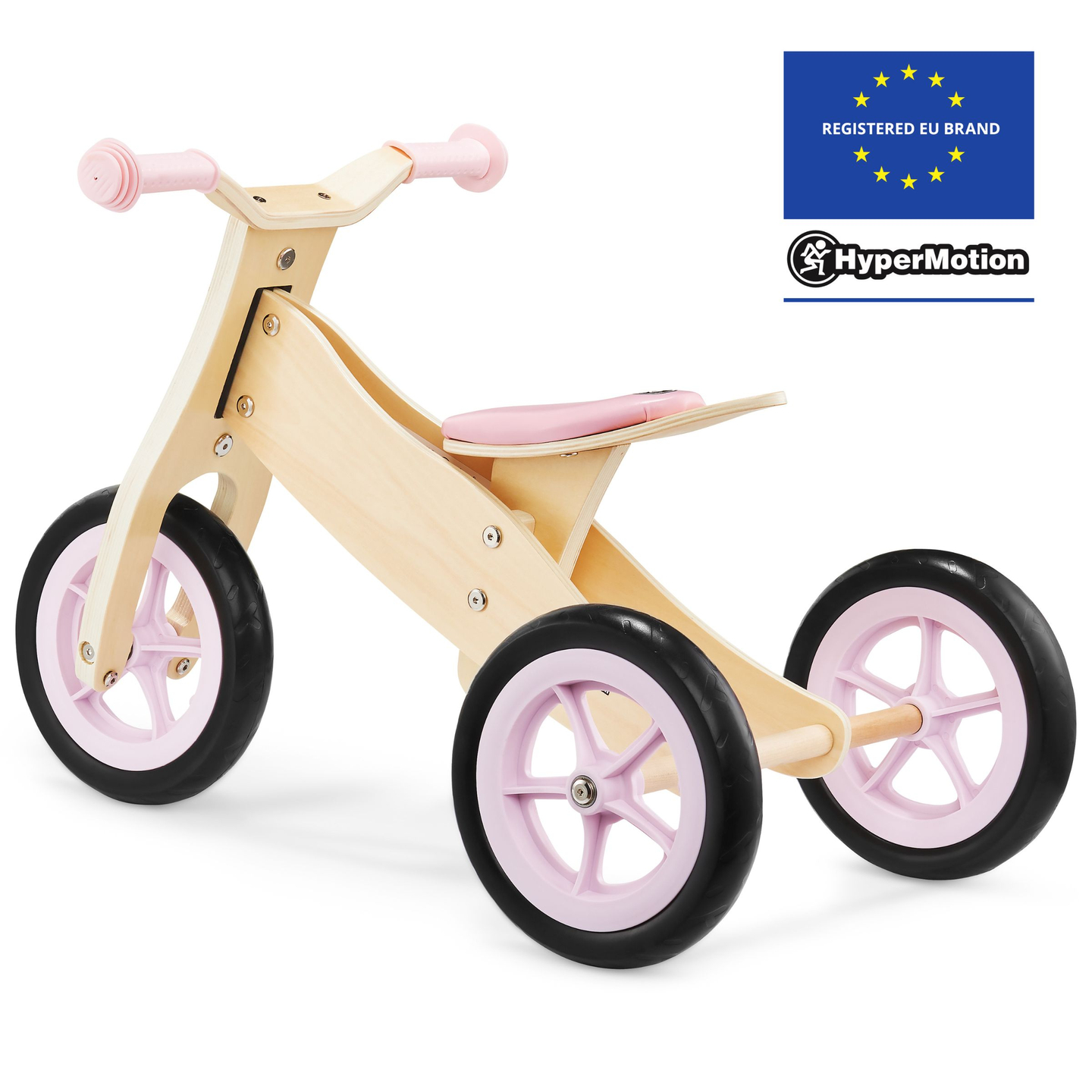 Triciclo y bicicleta de equilibrio de madera 2 en 1 - HyperMotion PERCY - rosa