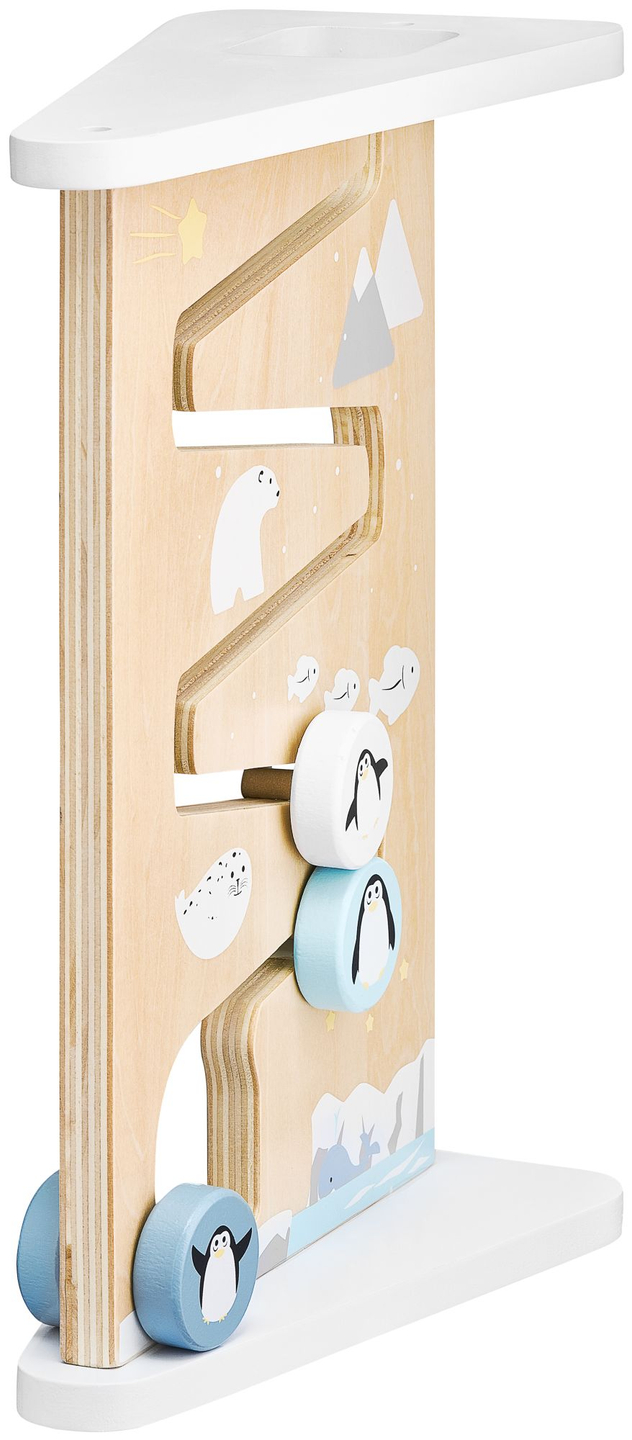 Tablero de manipulación sensorial de madera de doble cara.