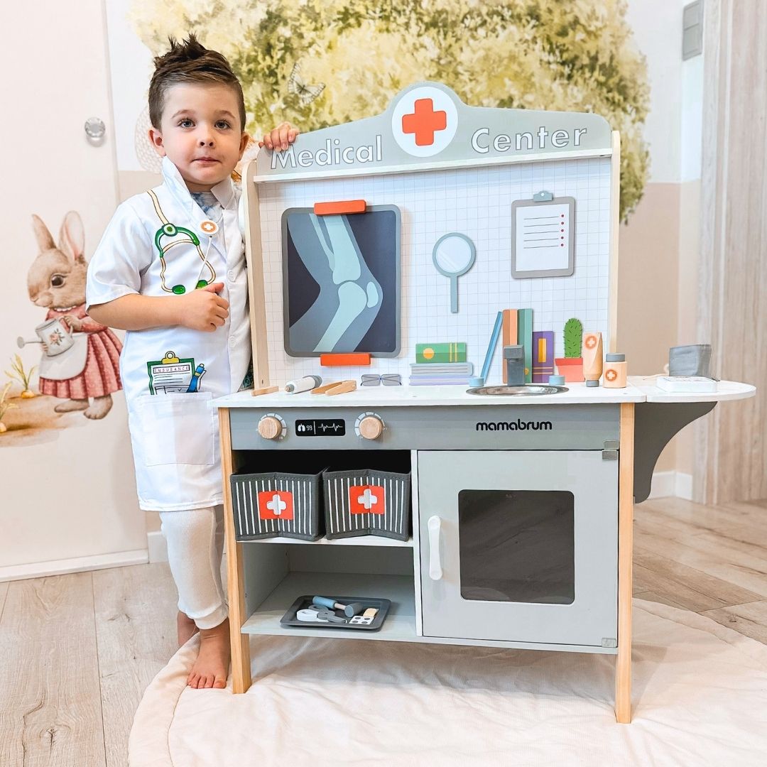 Consultorio médico hospitalario de madera XXL - set de médico con accesorios