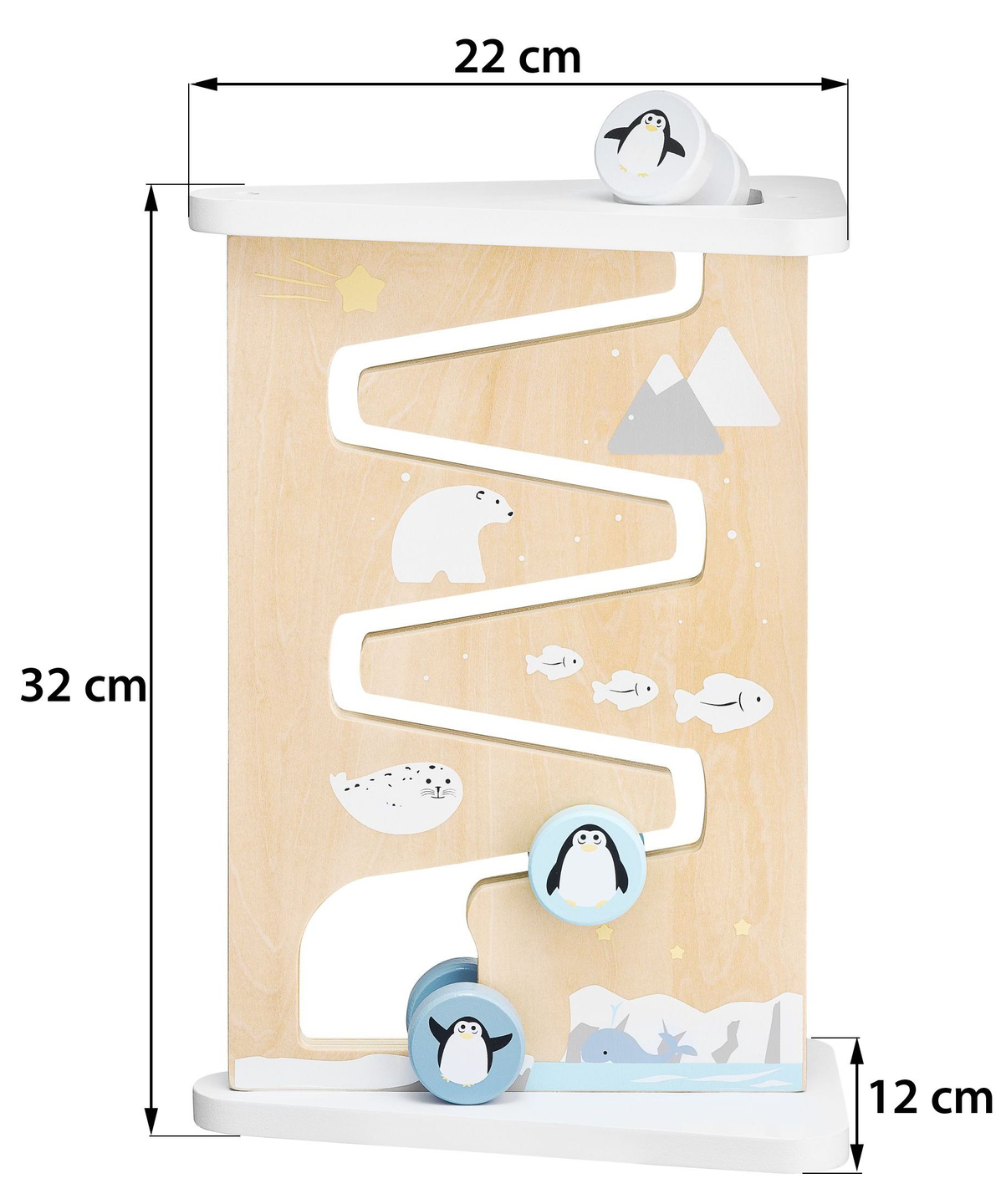 Tablero de manipulación sensorial de madera de doble cara.