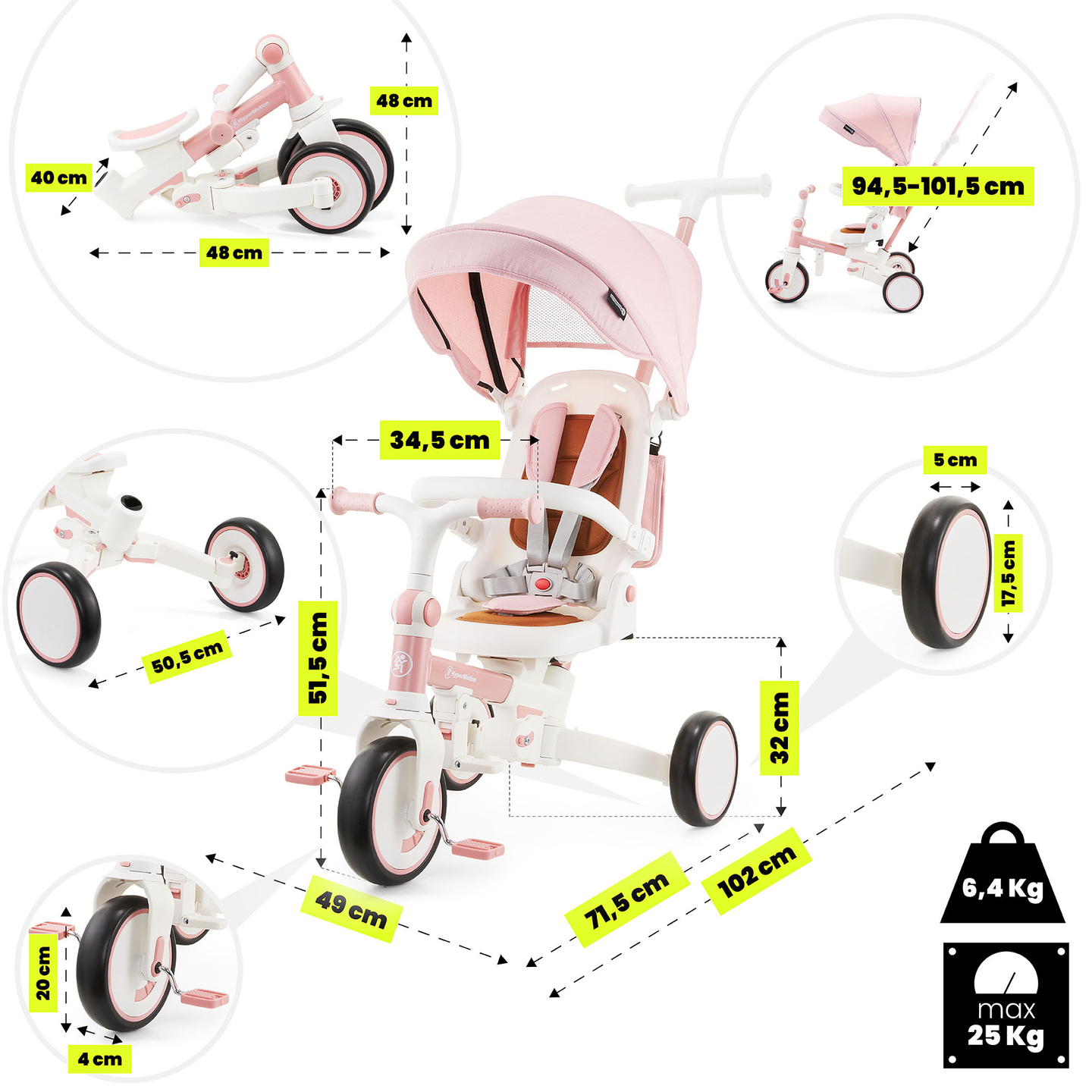 8en1 triciclo multifuncional TOBI FOREST - rosa