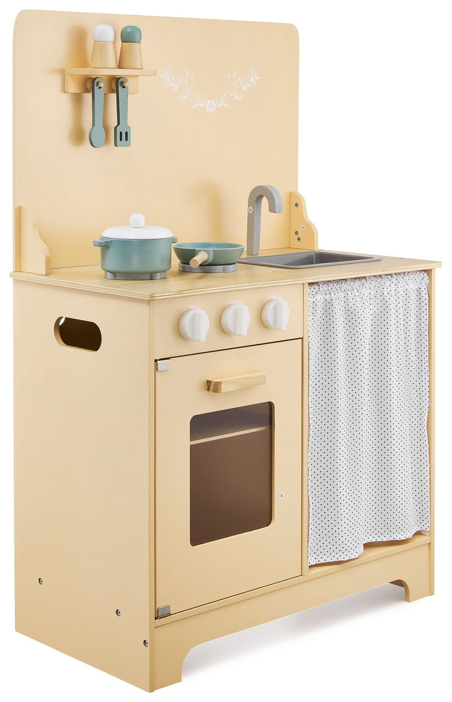 Cocina de madera con delantal, complementos e iluminación LED.