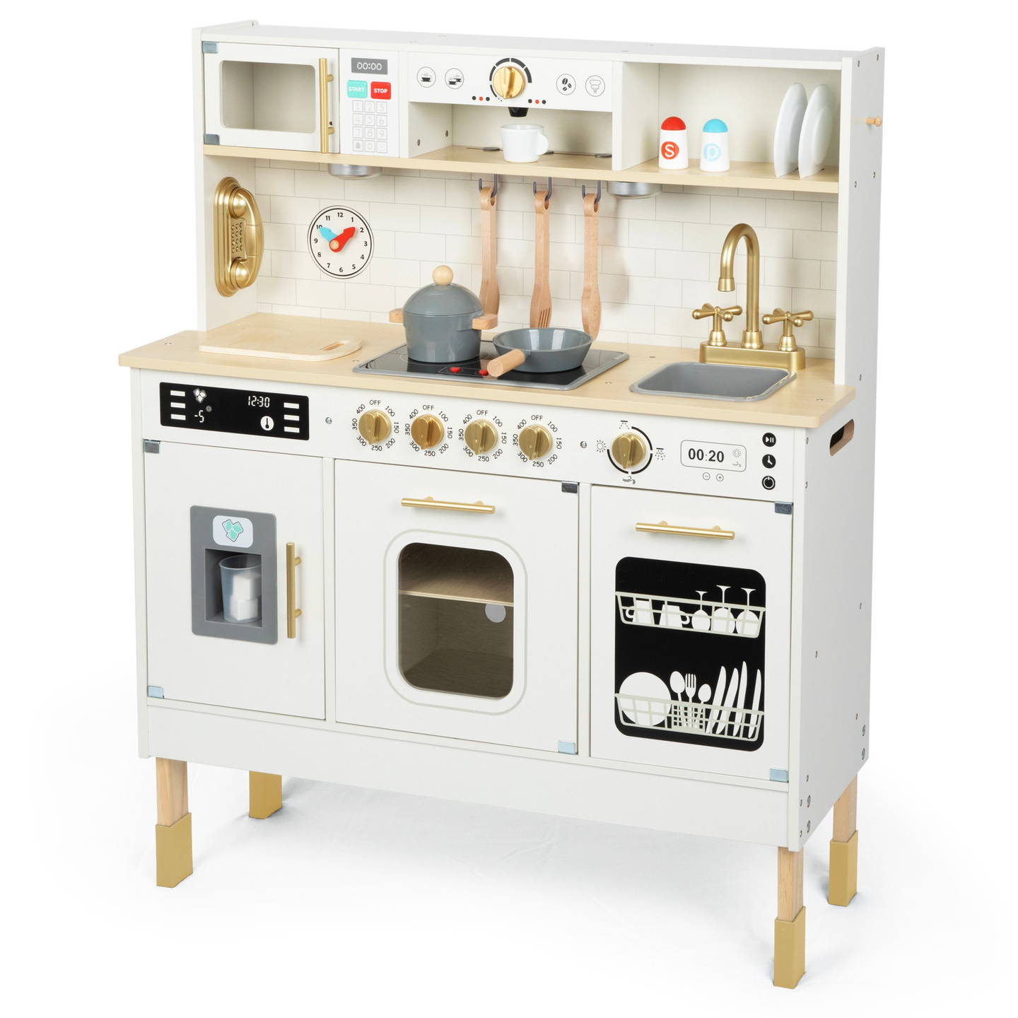 Cocina interactiva de madera XXL con accesorios e iluminación LED - dos niveles