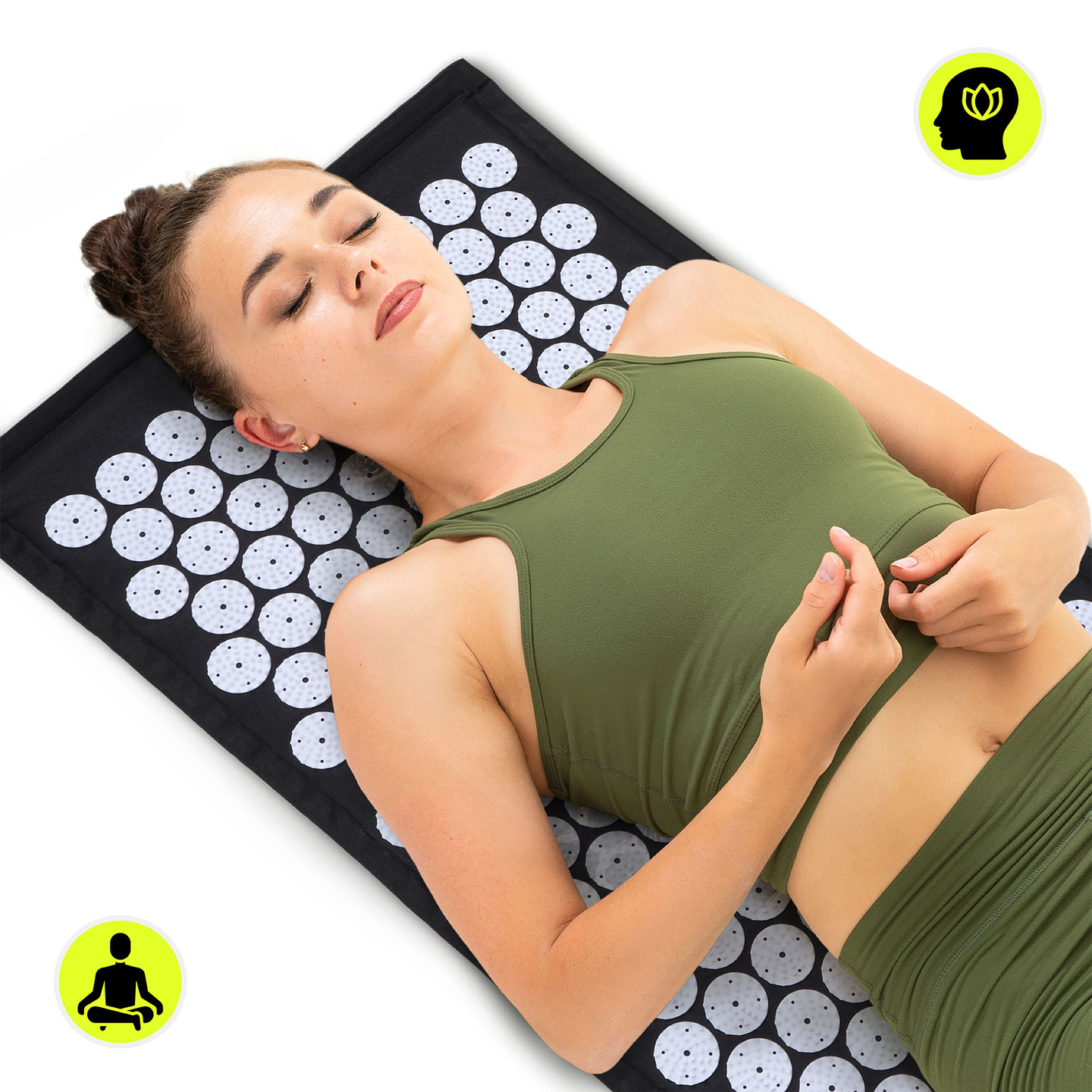 Esterilla de acupresión de lino ecológico con fibra de coco y cojín de trigo sarraceno – 68 cm HyperMotion Blanco y Negro