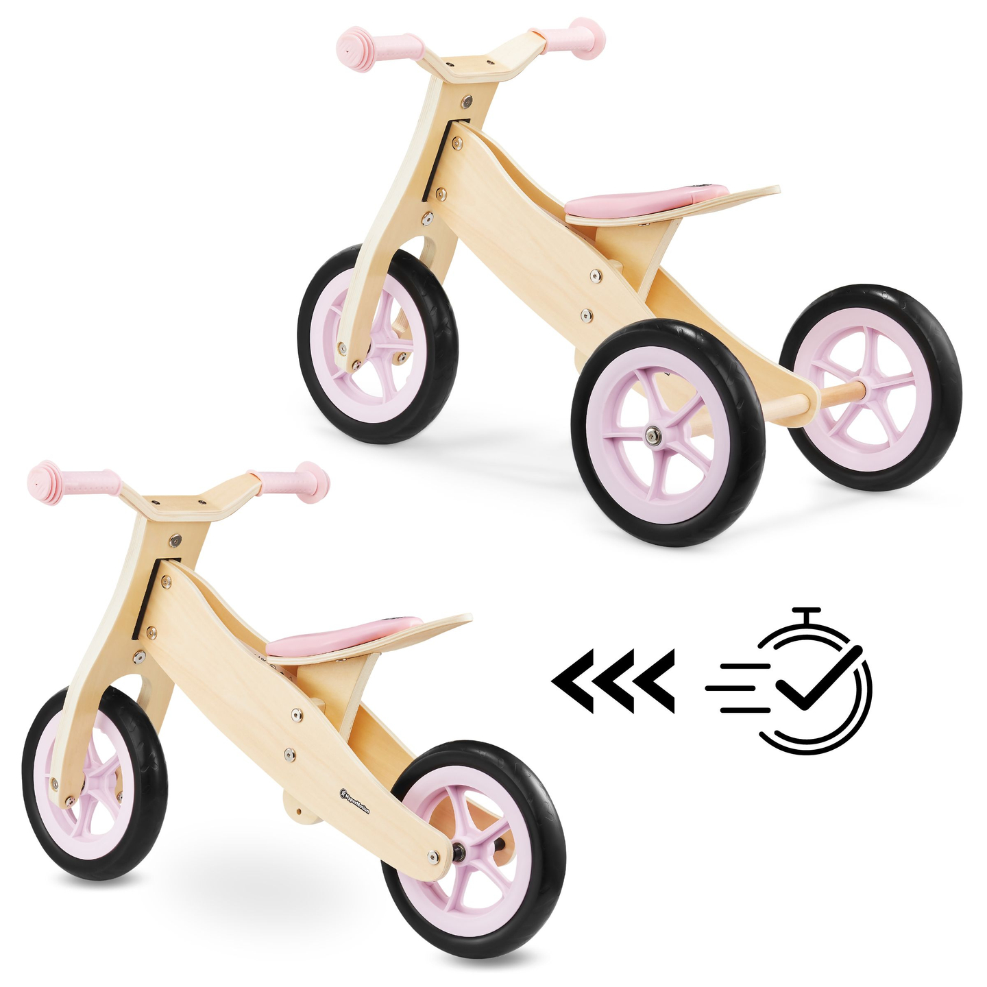 Triciclo y bicicleta de equilibrio de madera 2 en 1 - HyperMotion PERCY - rosa