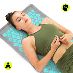 Esterilla de acupresión de lino ecológico con fibra de coco y cojín de trigo sarraceno – 68 cm HyperMotion gris-menta