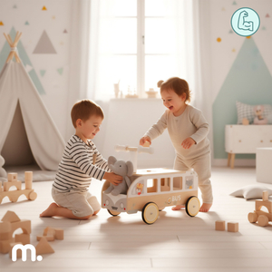 Autobús de madera para niños - Autobús con compartimentos de almacenamiento y espacio para peluches