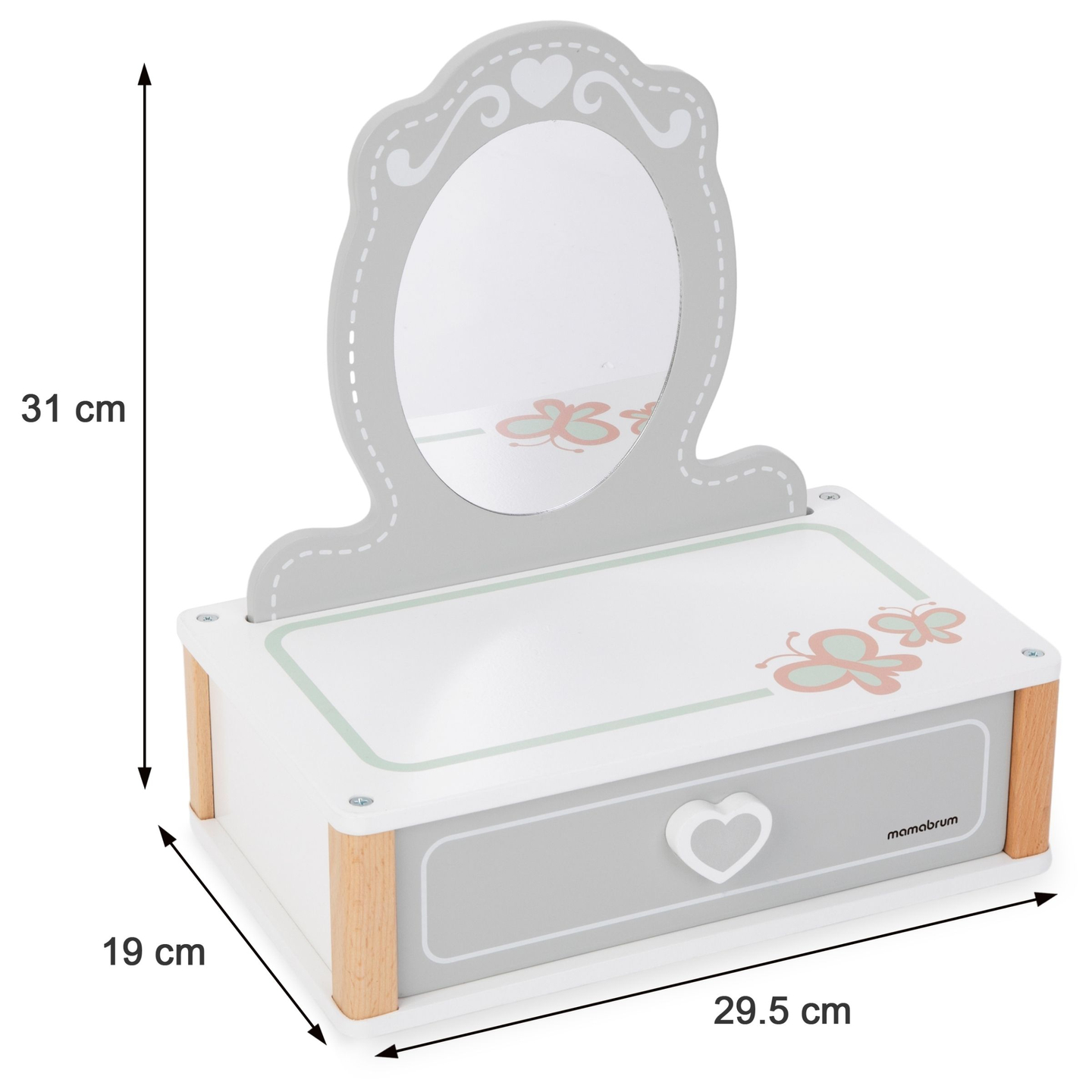 Tocador de madera para niños con accesorios.