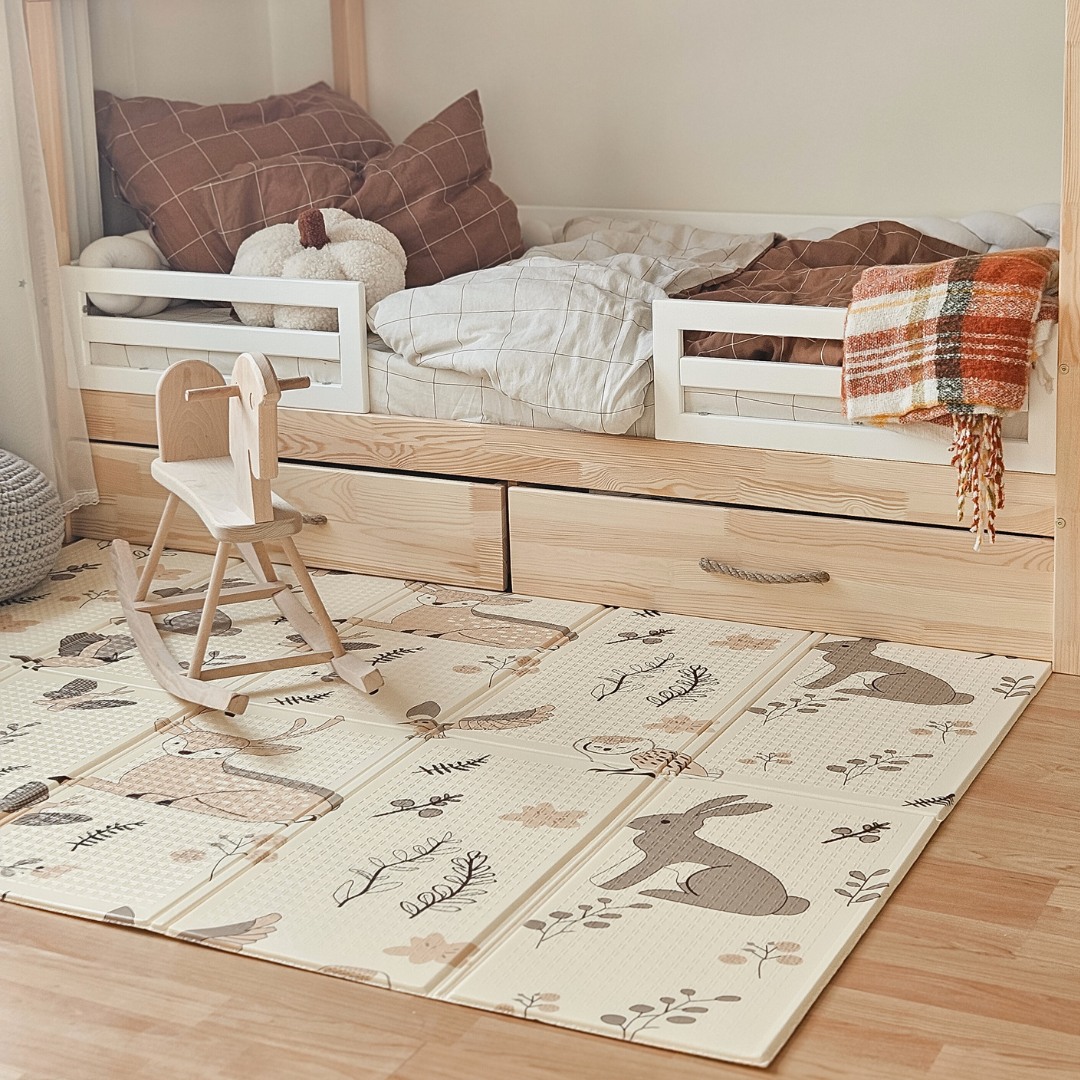 Alfombra de espuma plegable de doble cara 180 x 120 x 1 cm - Bosque Mágico/Calles de Otoño - boho