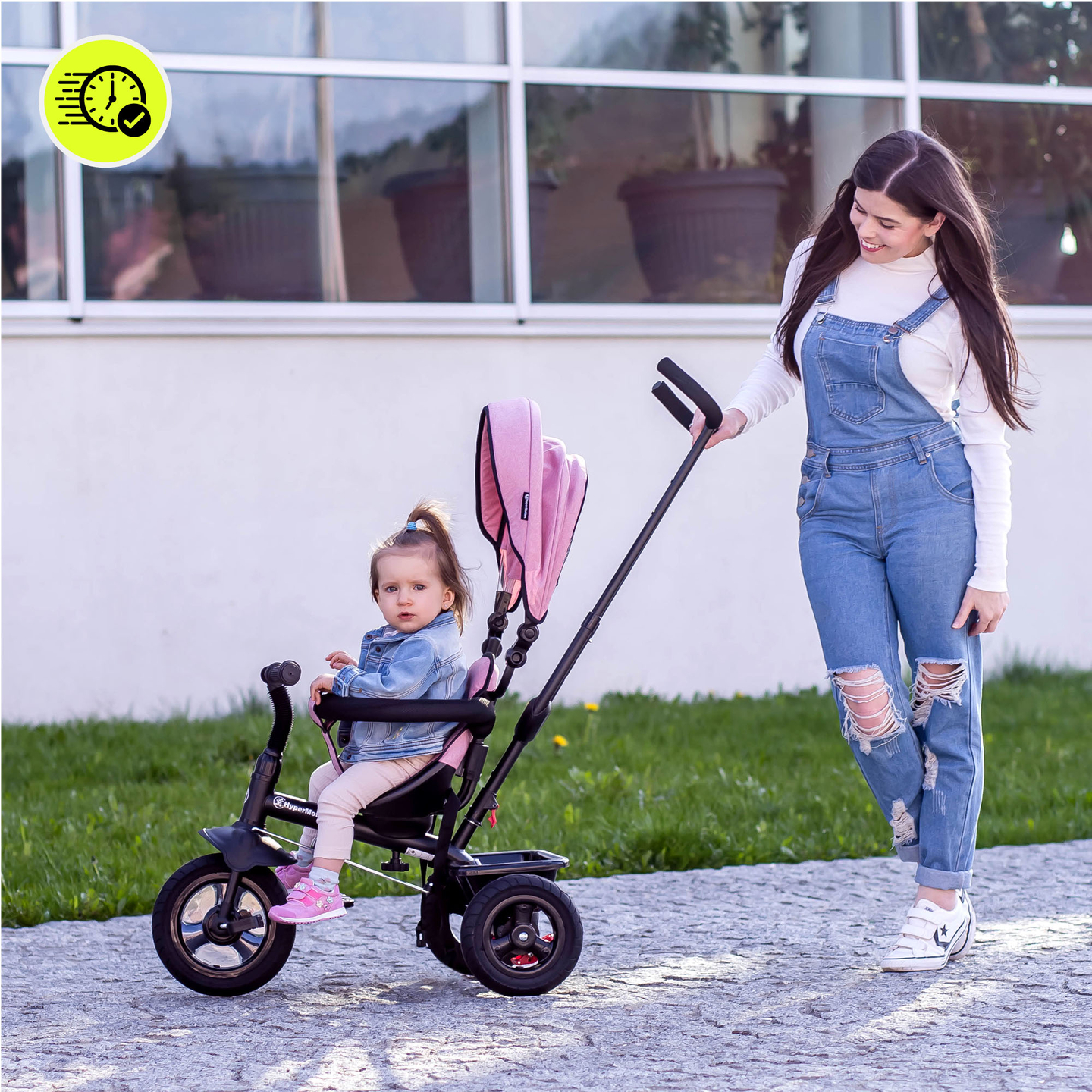 Triciclo para niños de 1 a 4 años - TOBI FREY - rosa - giratorio - ruedas hinchables + empujador